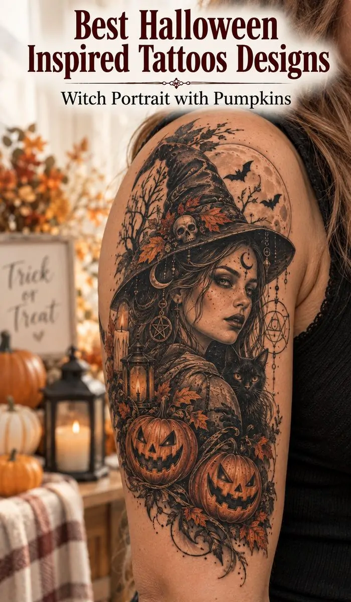 Witch Portrait with Pumpkins tattoo