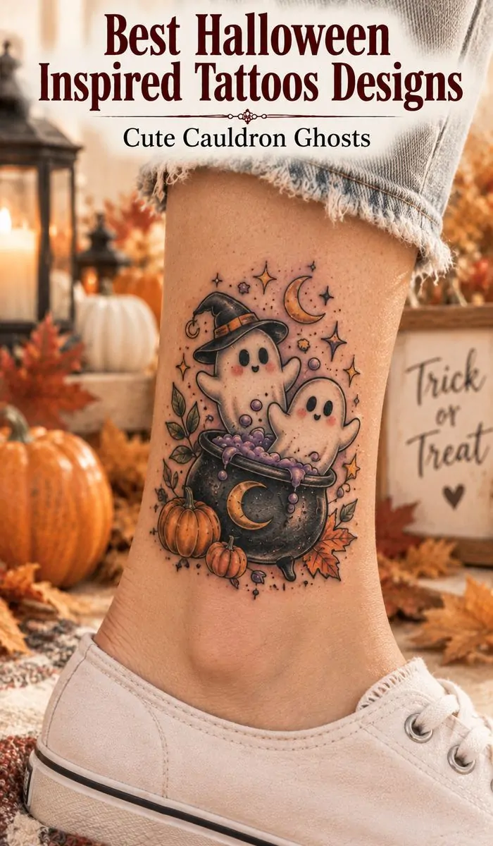 Cute Cauldron Ghosts tattoo