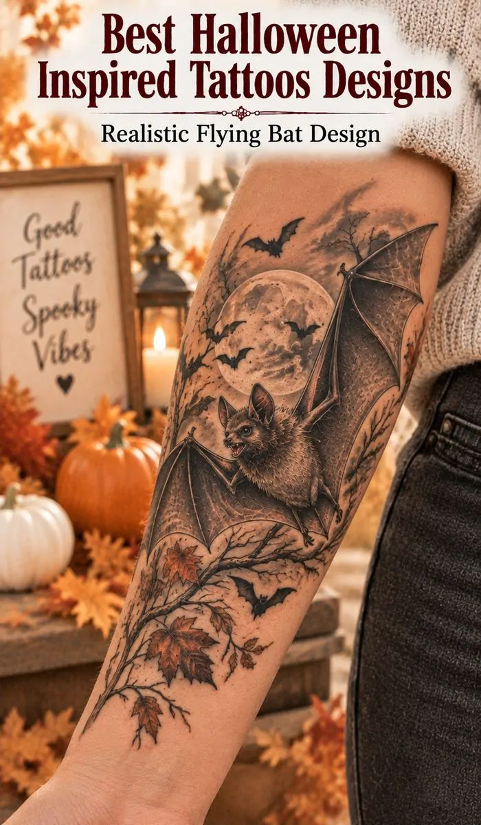 Realistic Flying Bat Design tattoo