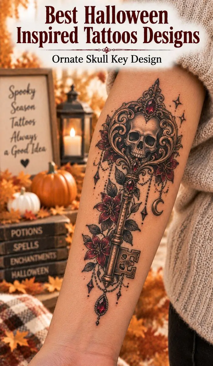 Ornate Skull Key Design tattoo