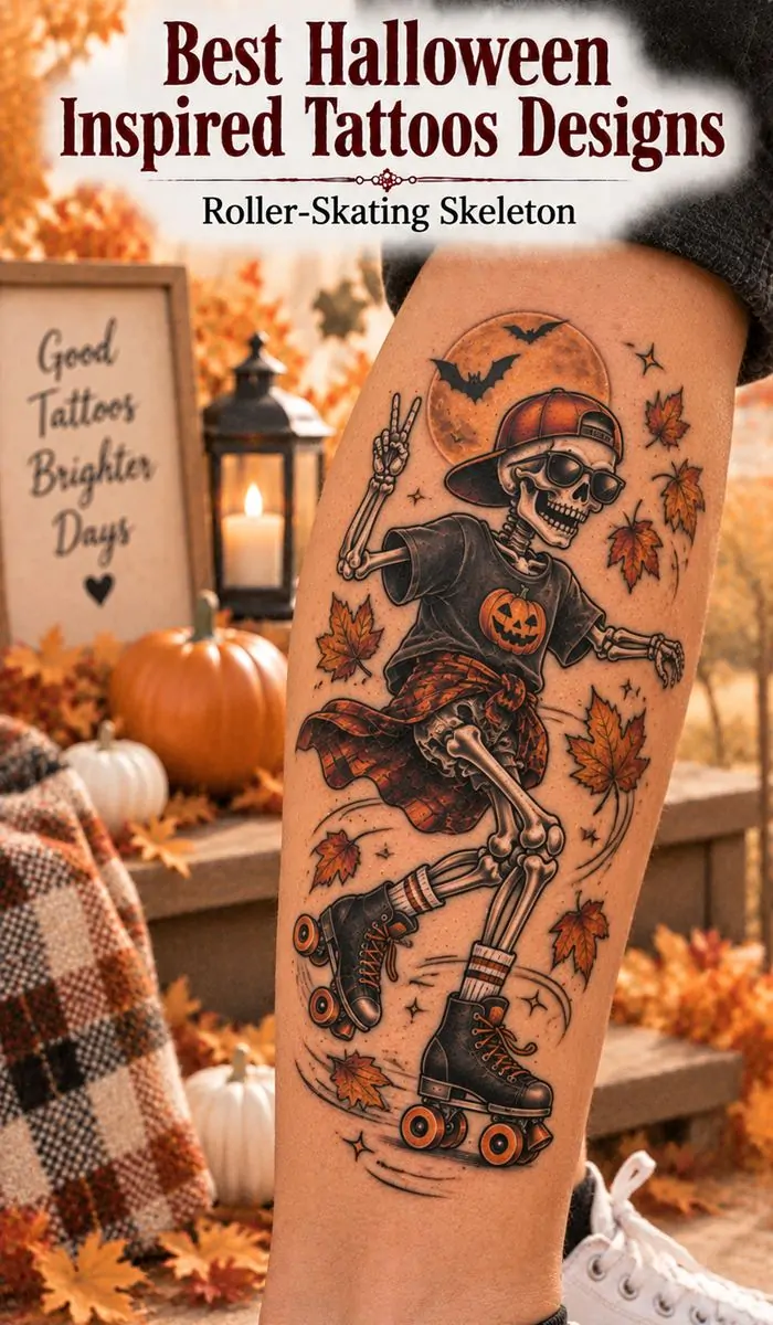 Roller-Skating Skeleton tattoo