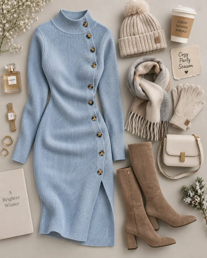 Powder blue sweater dress for party