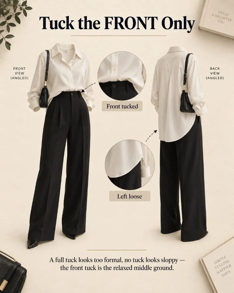 Tuck only the front of your top into high-waisted bottoms