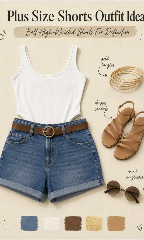 Belt High-Waisted Shorts For Definition - Plus Size Shorts Outfit Idea