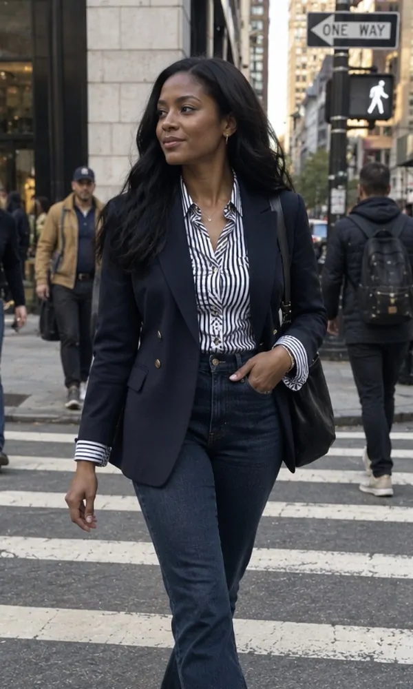 With Navy Blazer and Dark Denim