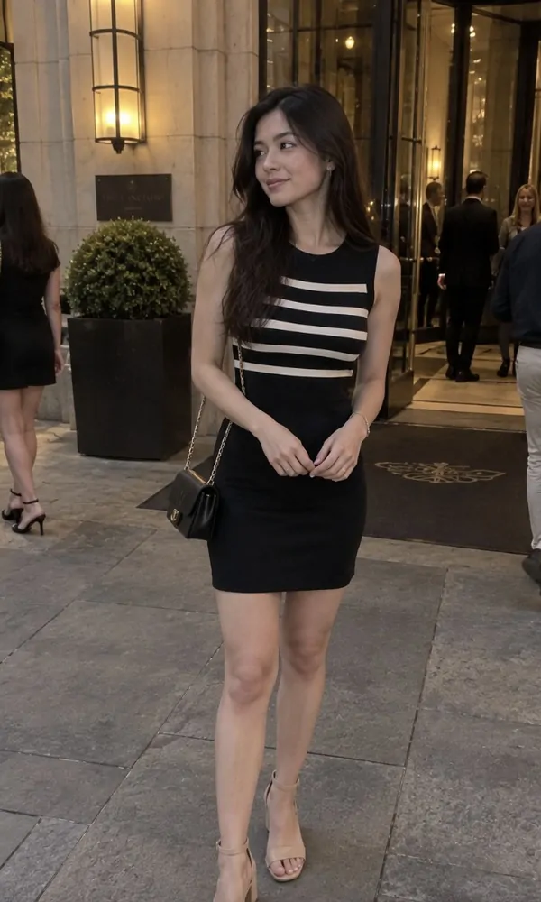 Black Dress with Horizontal Striped Panels