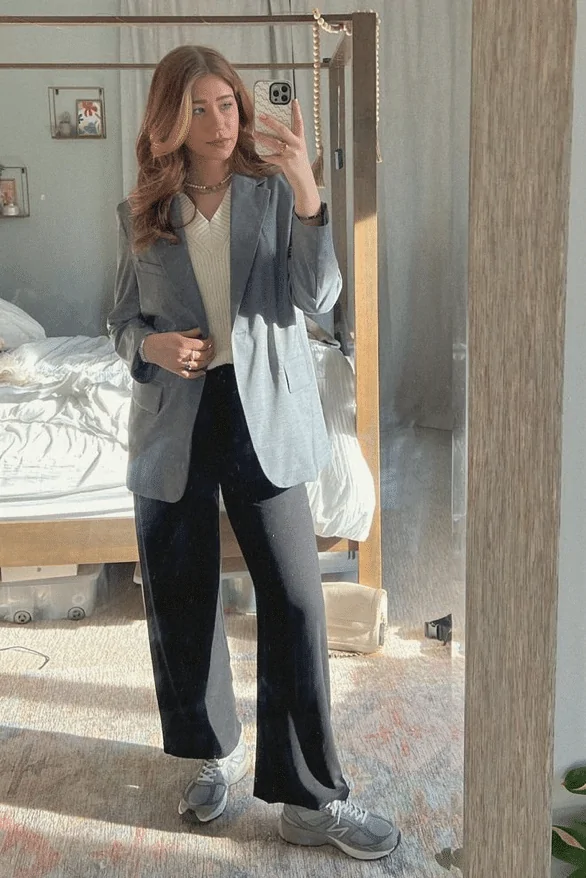 Style It With A Grey Blazer And Black Pants