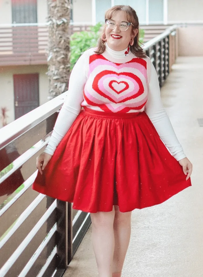 Red Skirt With A Pink And Red Heart Vest