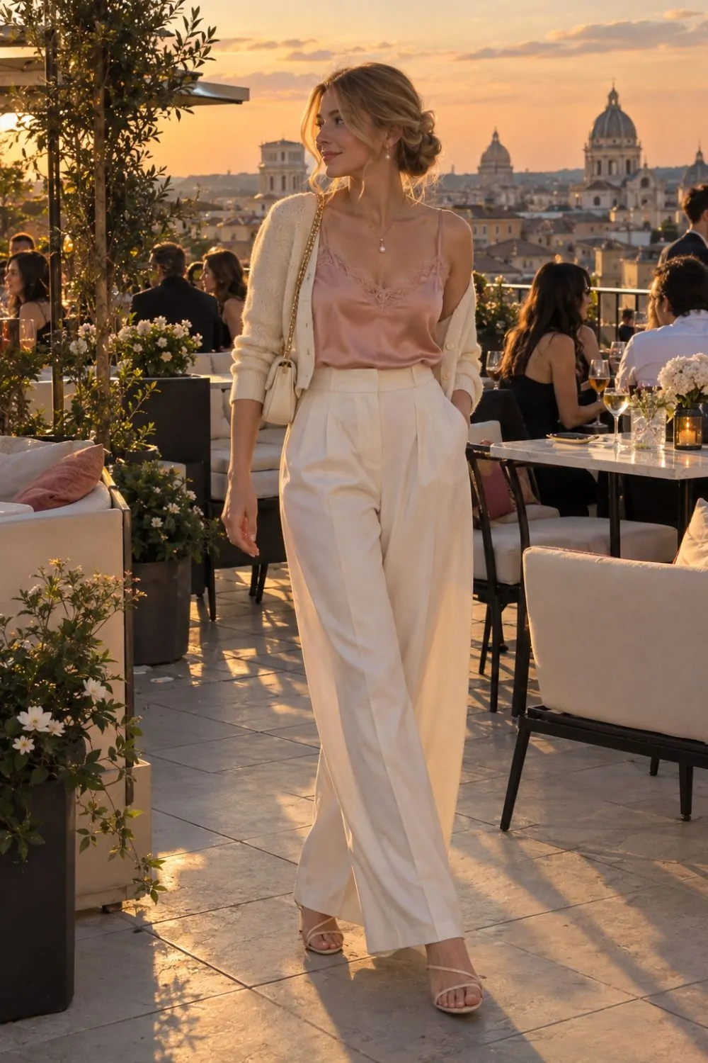 Coquette outfit: Lace Camisole and Wide-Leg Trousers