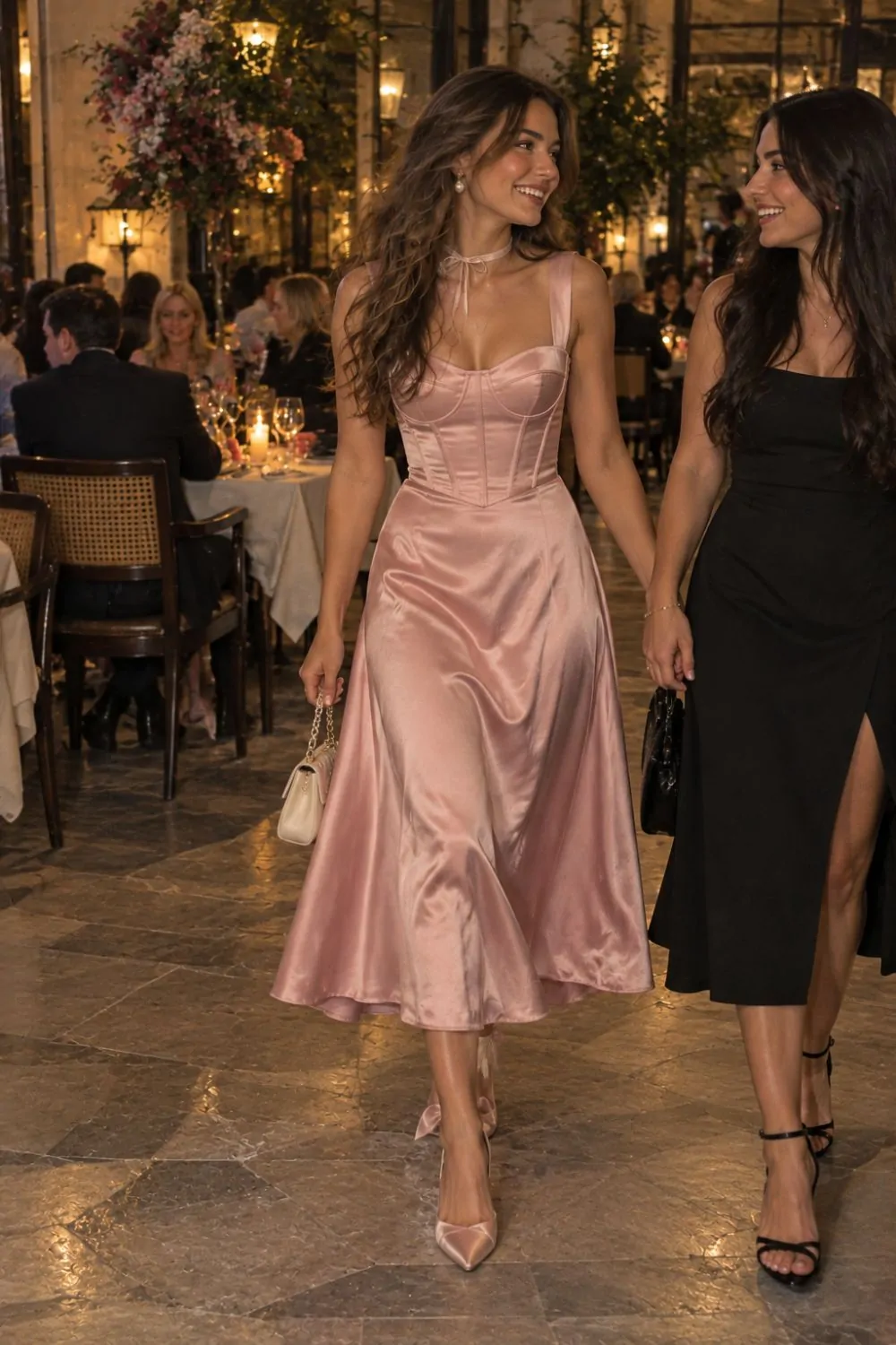 Coquette outfit: Pink Satin Corset Dress for Date Night