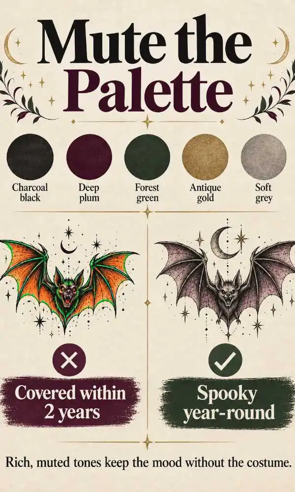 Halloween tattoo tip: use a muted palette of black, plum and green instead of bright orange