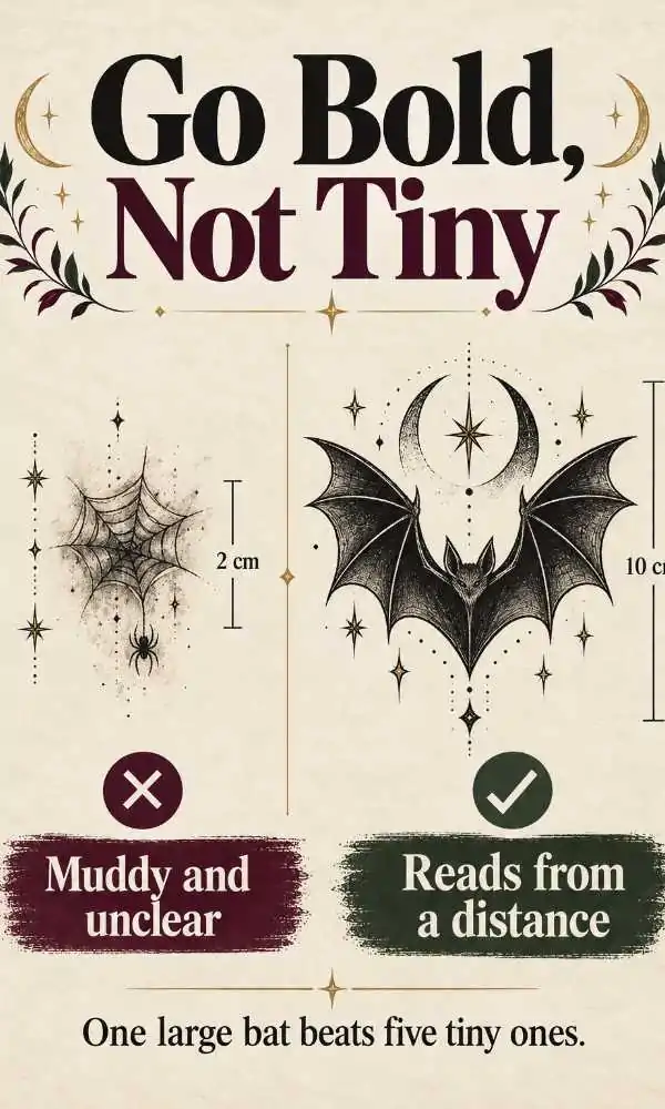 Halloween tattoo tip: one large bold bat reads better than tiny detailed designs