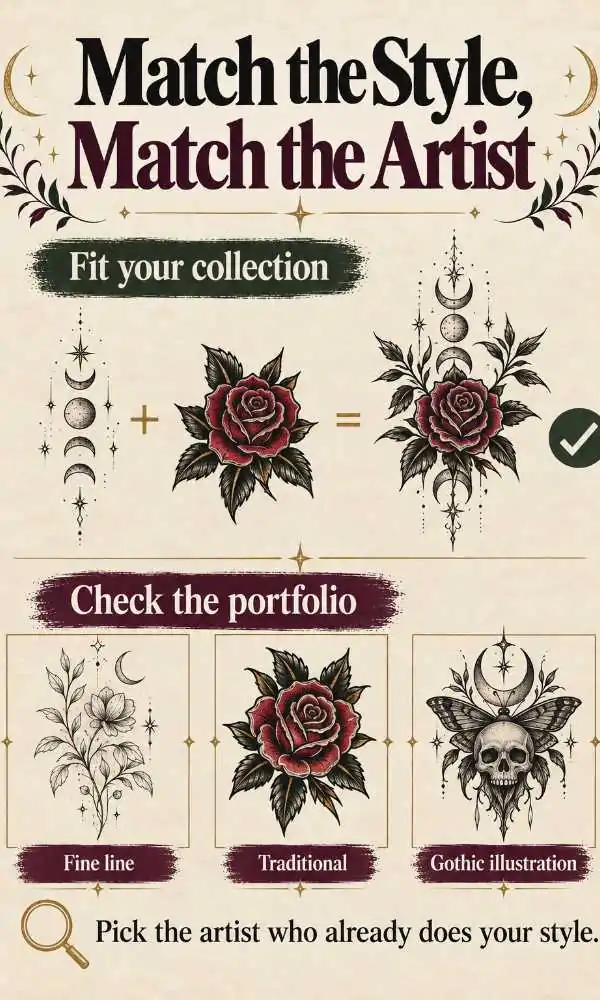 Halloween tattoo tip: match your existing tattoos and pick an artist whose portfolio fits the style
