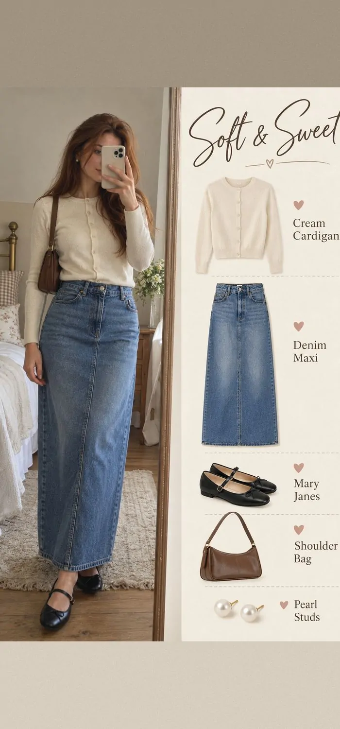 Fitted Cardigan with Ballet Flats