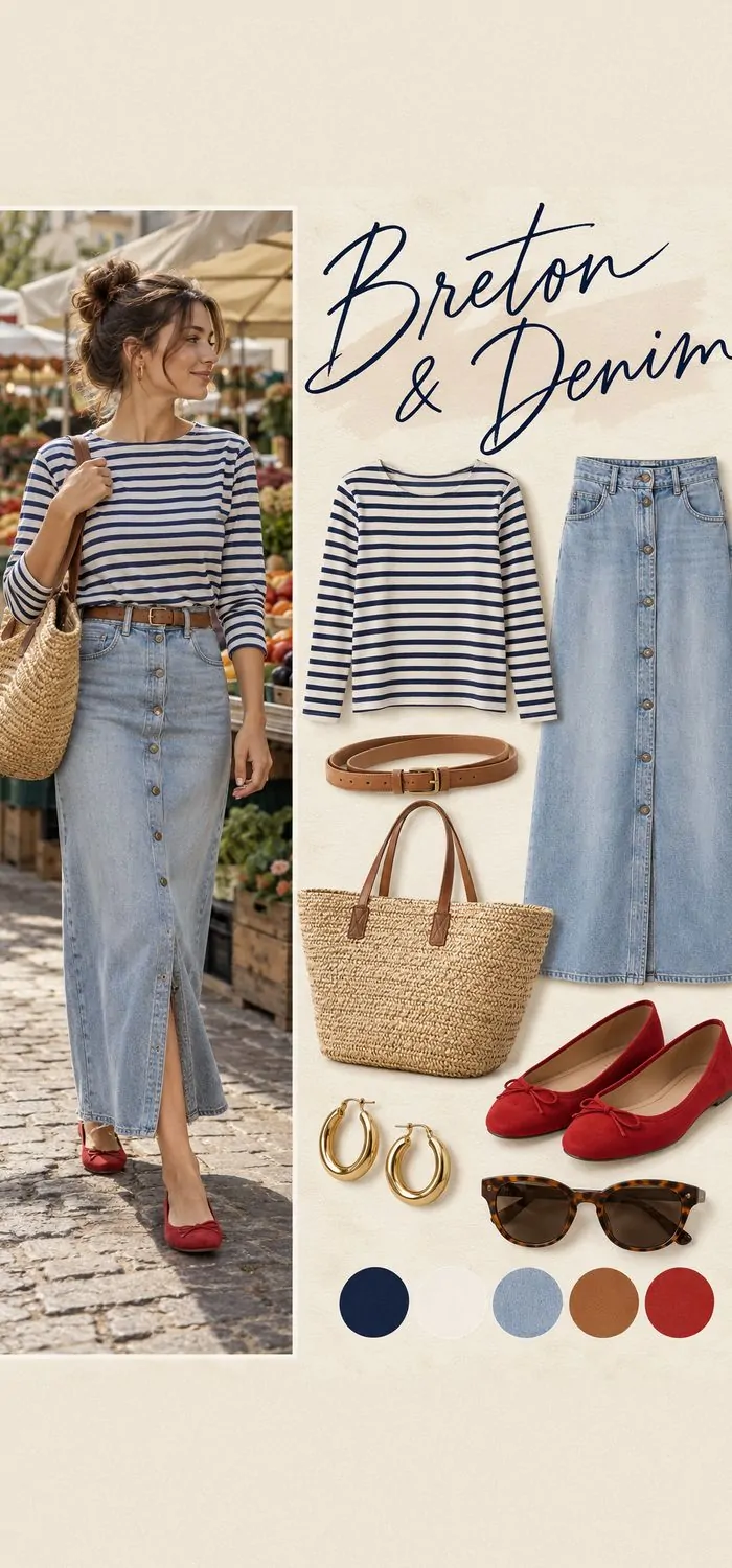 Breton Stripe Top with Light Wash Maxi