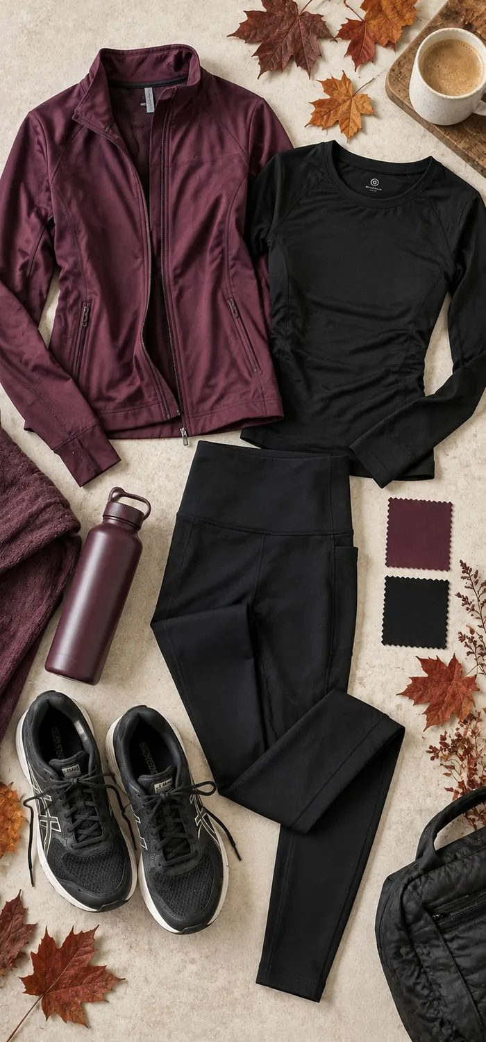 Hot Plum Outerwear and black leggings