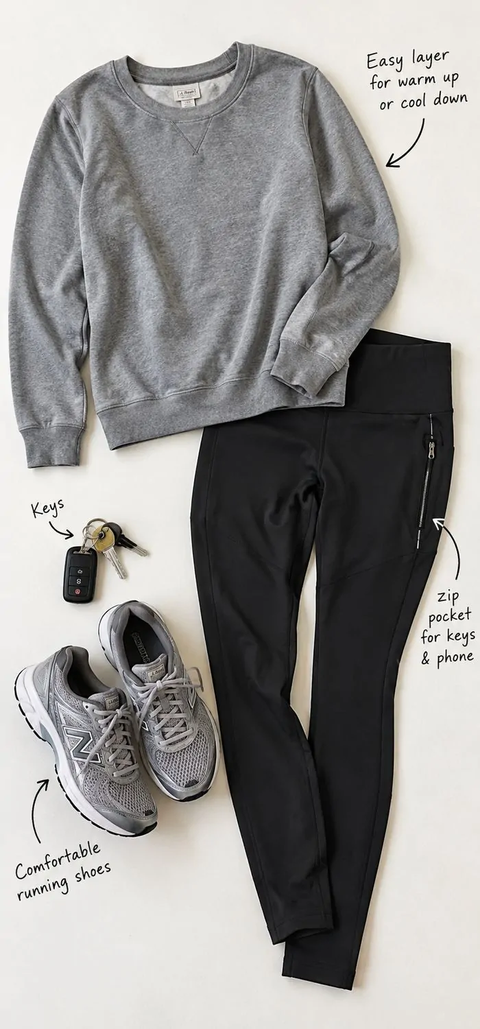Grey Crewneck Sweatshirt with Zip pocket Leggings