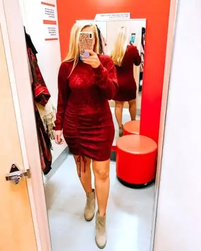 Red Sweater Dress and Booties