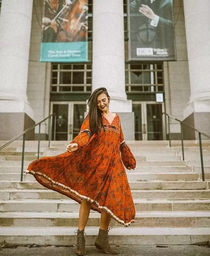 Burnt Orange Bohemian Midi Dress